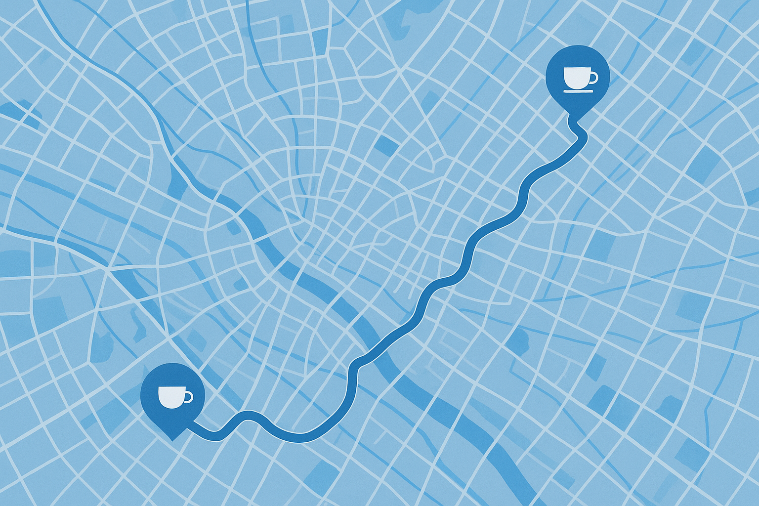 Route map and café markers